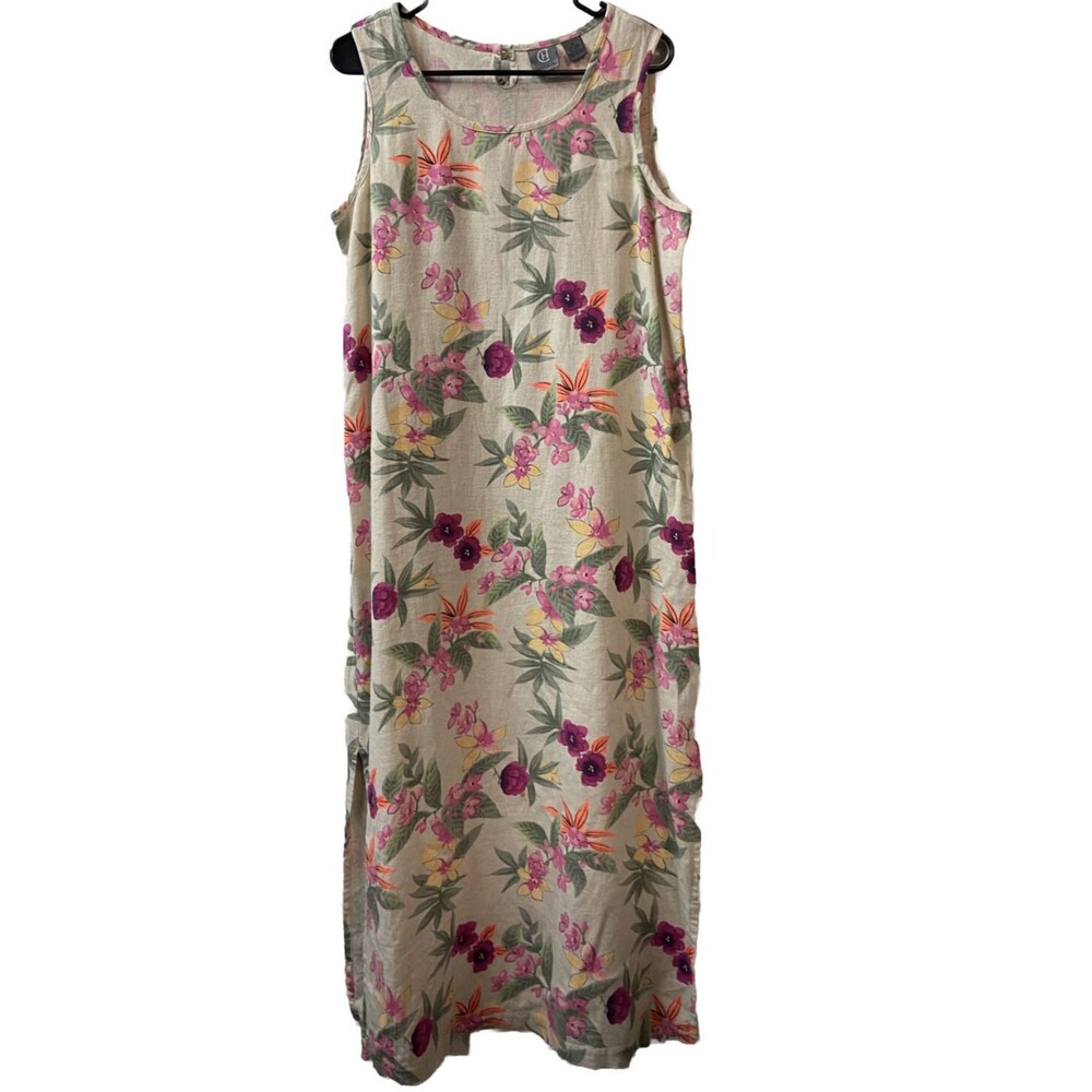 Chandler Hill Maxi Dress Women Medium Floral Linen Blend Sleeveless Slit heath